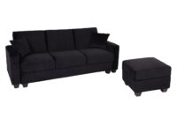 Sofa mit Ottomane Gästebett Schlaffunktion Stauraum 217x145cm Samt schwarz