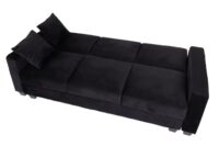 Sofa mit Ottomane Gästebett Schlaffunktion Stauraum 217x145cm Samt schwarz