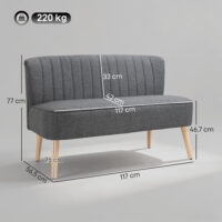 Sofa Polstersofa 2 Sitzer für Wohnzimmer Leinenoptik grau
