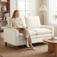 Sofa Zweisitzer mit Federkissen und hohem Rücken Chenille creme