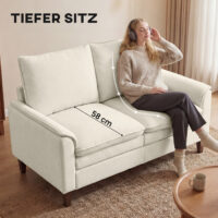 Sofa Zweisitzer mit Federkissen und hohem Rücken Chenille creme