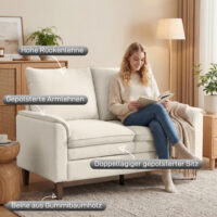 Sofa Zweisitzer mit Federkissen und hohem Rücken Chenille creme