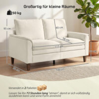 Sofa Zweisitzer mit Federkissen und hohem Rücken Chenille creme