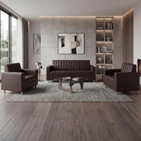 Sofagarnitur 3-1-1 Kunstleder mit Metallfüssen braun