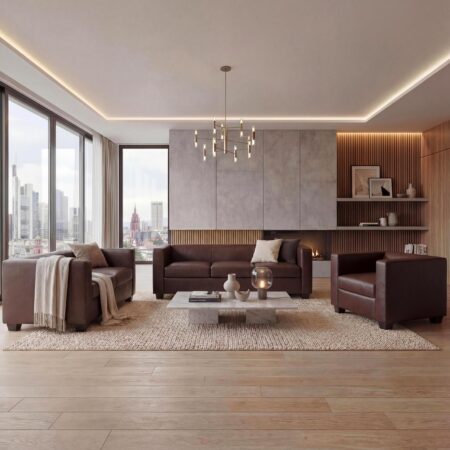 Sofagarnitur Couchgarnitur Loungesofa Kunstleder rot-braun