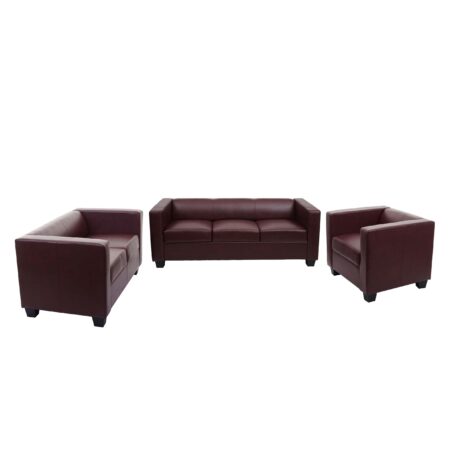 Sofagarnitur Couchgarnitur Loungesofa Kunstleder rot-braun