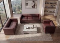 Sofagarnitur Couchgarnitur Loungesofa Kunstleder rot-braun