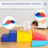 4-teiliges Set Softbausteine, ideal für Kinder von 12-36 Monaten. Weiche und sichere Bausteine für die motorische Entwicklung.