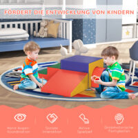 4er-Set Softbausteine aus Kunstleder und EPE, ideal für Kinder von 1-3 Jahren. Weiche und strapazierfähige Bausteine für erste Konstruktionen.
