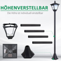 Solar-Gartenlaterne mit LED, 15x15x120 cm, für Außenbereiche in Schwarz.