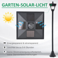 Solar-Gartenlaterne mit LED, 15x15x120 cm, für Außenbereiche in Schwarz.