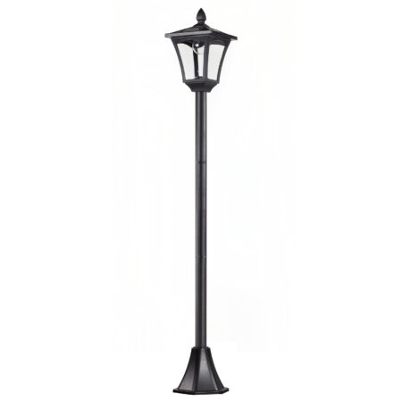 Solar-Gartenlaterne mit LED, 18x18x160 cm, stilvoll und funktional in Schwarz.