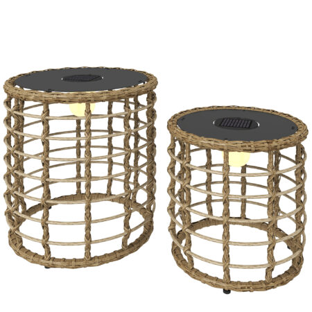 Solar Rattan Stehlampe LED 2er Set mit Lichtsensor Boho Stil