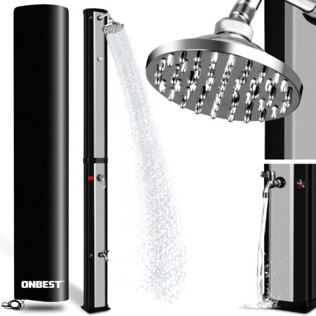 Hochwertige Solardusche in Silber-Schwarz mit 35L Tank.