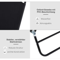 Schwarze Sonnenliege, 188x56x28cm, mit verstellbarer Rückenlehne.
