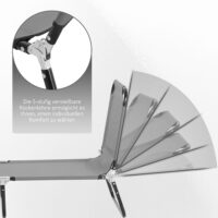 Graue Sonnenliege aus Stahl, 188x56x28cm, mit verstellbarer Rückenlehne.