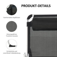 Schwarze, ergonomische Sonnenliege mit 5-facher Verstellung.