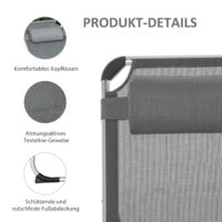Graue Relaxliege aus Aluminium mit 5-facher Verstellung.
