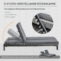 Sonnenliege Doppelliege für 2 Personen für Garten Polyrattan grau