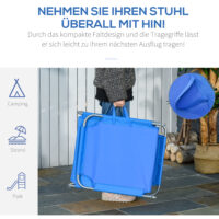 Blaue, klappbare Sonnenliege für die Terrasse, belastbar bis 120kg.