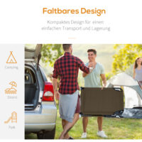 Braune, faltbare Sonnenliege mit Lesefenster.