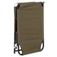 Braune, faltbare Sonnenliege mit Lesefenster.