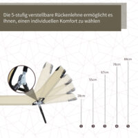 Blaue Sonnenliege aus Stahl, 188x56x28 cm, mit verstellbarer Rückenlehne.