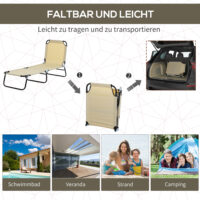 Blaue Sonnenliege aus Stahl, 188x56x28 cm, mit verstellbarer Rückenlehne.