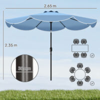 Sonnenschirm rund neigbar mit Kurbel für Balkon und Strand himmelblau