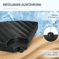 Wetterfestes Sonnenschirmgewicht 52-68kg aus HDPE in Schwarz.