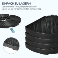 Wetterfestes Sonnenschirmgewicht 52-68kg aus HDPE in Schwarz.