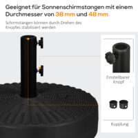 Schwarzer Sonnenschirmständer in Rattanoptik aus HDPE, 29kg.