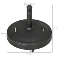 Schwarzer Sonnenschirmständer aus Kunstharz, 23,5kg, mit Rollen.