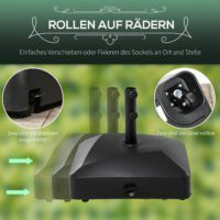 Schwarzer Metall-Sonnenschirmständer 43-60kg mit Rollen.