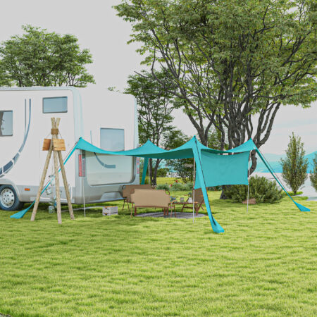 Blaues, wasserdichtes Sonnensegel 3x3x2m mit Tragetasche.