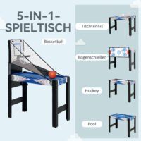 Spieletisch für Kinder 5-in-1 Billard Tischtennis Hockey Basketball