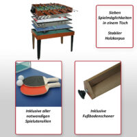 Multifunktionaler 7in1 Spieletisch mit Kicker Billard Hockey 80x123 cm