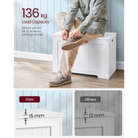 Geräumige Kinderbank mit Stauraum und Klappdeckel, tragfähig bis 136 kg – Maße: 40 × 76 × 48 cm, aus robuster Spanplatte.