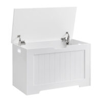 Geräumige Kinderbank mit Stauraum und Klappdeckel, tragfähig bis 136 kg – Maße: 40 × 76 × 48 cm, aus robuster Spanplatte.