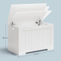 Geräumige Kinderbank mit Stauraum und Klappdeckel, tragfähig bis 136 kg – Maße: 40 × 76 × 48 cm, aus robuster Spanplatte.