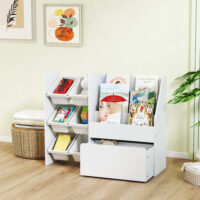Spielzeugregal rollbar mit Boxen und Bücherablage für Kinder