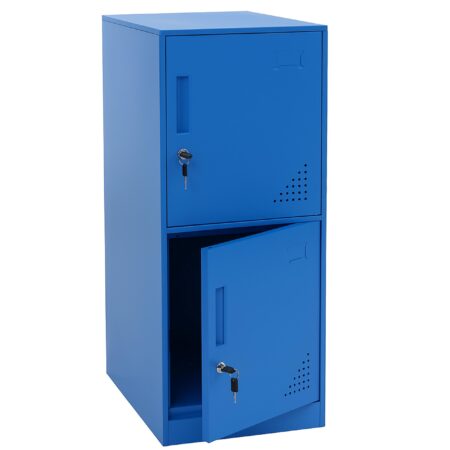 Blauer Stahl Spind mit 2 Türen und Schließfach 90x38x45 cm