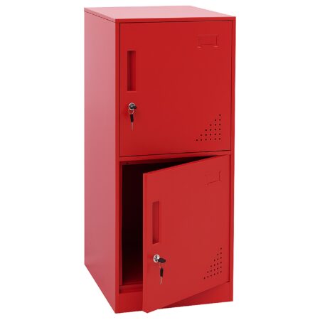 Roter Stahl Spind mit 2 Türen und Schließfach 90x38x45 cm