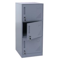 Grauer Spind Schließfach 3-türig aus Stahl 90x38x45 cm