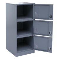 Grauer Spind Schließfach 3-türig aus Stahl 90x38x45 cm