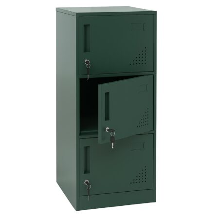 Grüner Spind Schließfach 3-türig aus Stahl 90x38x45 cm