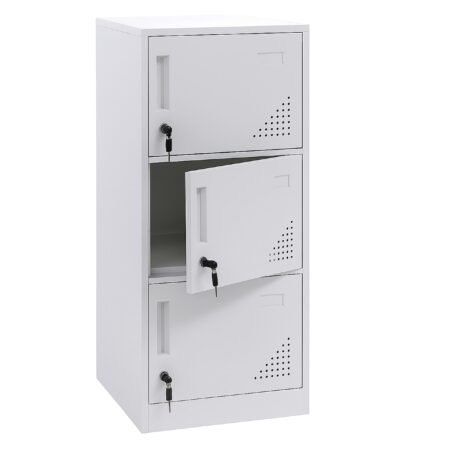 Weißer Spind Schließfach mit 3 Türen aus Stahl 90x38x45 cm