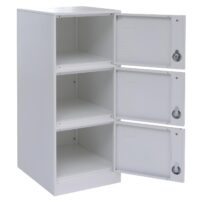 Weißer Spind Schließfach mit 3 Türen aus Stahl 90x38x45 cm