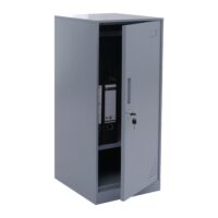 Grauer Stahlschrank mit Kleiderstange und Schließfach 90x38x45 cm