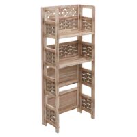 Klappbares Standregal Holz mit Geflecht 4 Ablagen 110cm braun